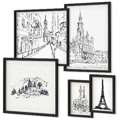 Set di quadri incorniciati Illustrazioni architettoniche eleganti