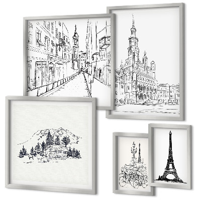 Set di quadri incorniciati Illustrazioni architettoniche eleganti