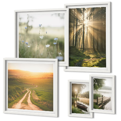 Set di quadri incorniciati Paesaggi forestali sole acqua