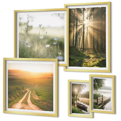 Set di quadri incorniciati Paesaggi forestali sole acqua