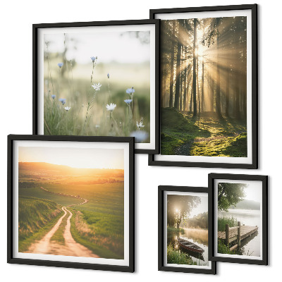Set di quadri incorniciati Paesaggi forestali sole acqua