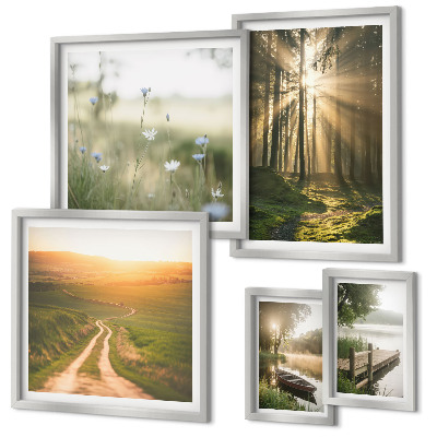 Set di quadri incorniciati Paesaggi forestali sole acqua