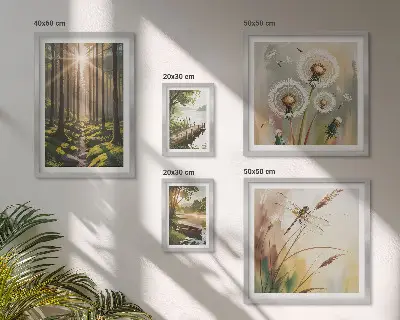 Polittico con cornice paesaggi forestali con natura e pace