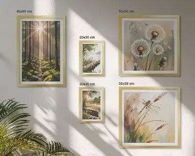 Polittico con cornice paesaggi forestali con natura e pace