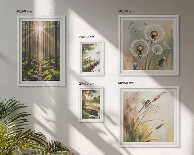 Polittico con cornice paesaggi forestali con natura e pace