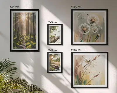 Polittico con cornice paesaggi forestali con natura e pace