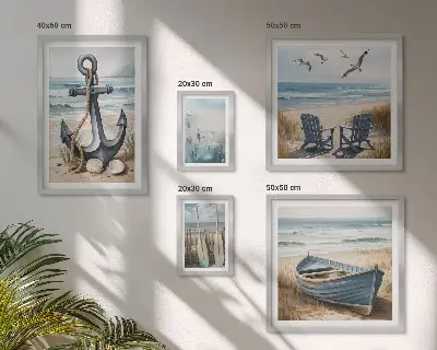 Set di 5 quadri con ispirazioni di stile balneare e mare