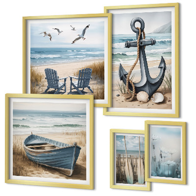 Set di 5 quadri Ispirazioni di stile balneare mare spiaggia