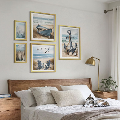 Set di 5 quadri Ispirazioni di stile balneare mare spiaggia