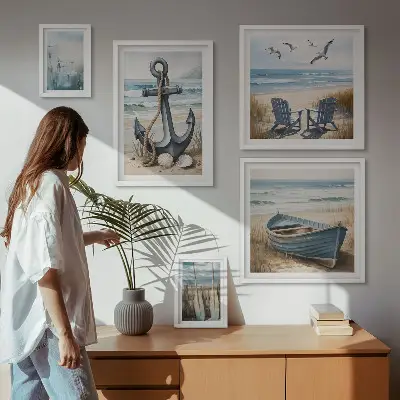 Set di 5 quadri con ispirazioni di stile balneare e mare