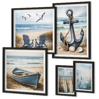 Set di 5 quadri Ispirazioni di stile balneare mare spiaggia