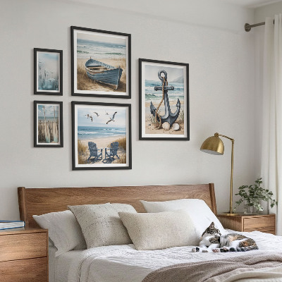 Set di 5 quadri Ispirazioni di stile balneare mare spiaggia