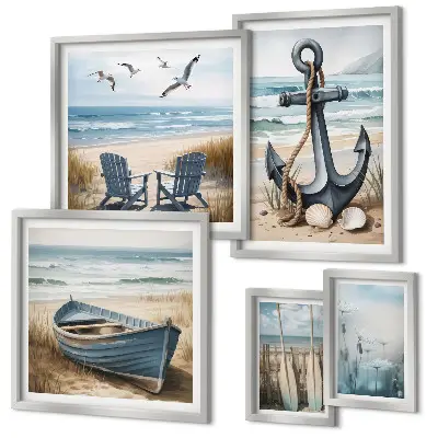 Set di 5 quadri con ispirazioni di stile balneare e mare