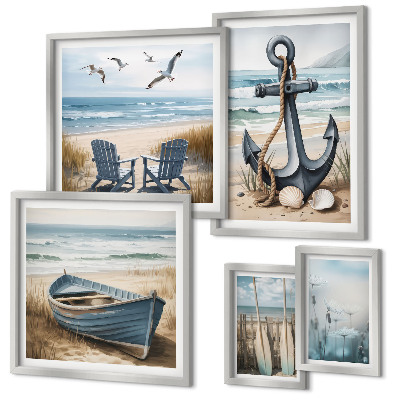 Set di 5 quadri Ispirazioni di stile balneare mare spiaggia