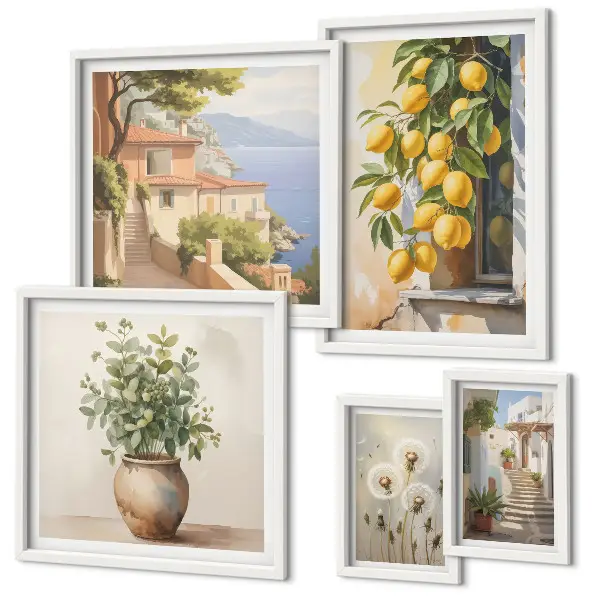 Set di quadri incorniciati con accenti agrumati in stile mediterraneo