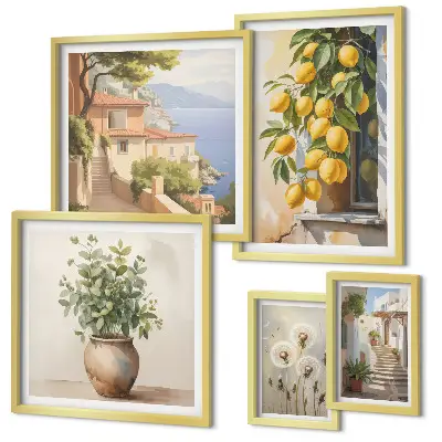 Set di quadri incorniciati con accenti agrumati in stile mediterraneo
