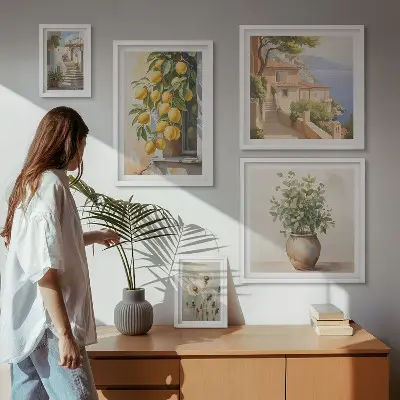 Set di quadri incorniciati con accenti agrumati in stile mediterraneo