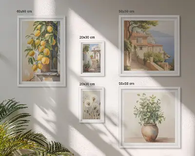 Set di quadri incorniciati con accenti agrumati in stile mediterraneo