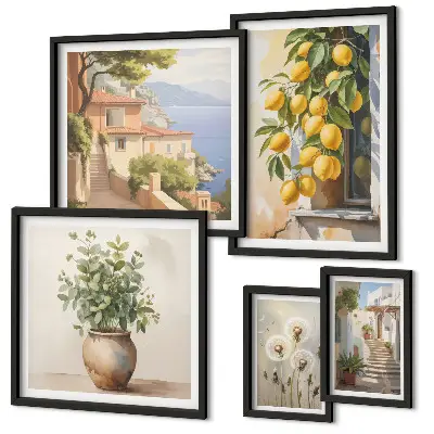 Set di quadri incorniciati con accenti agrumati in stile mediterraneo