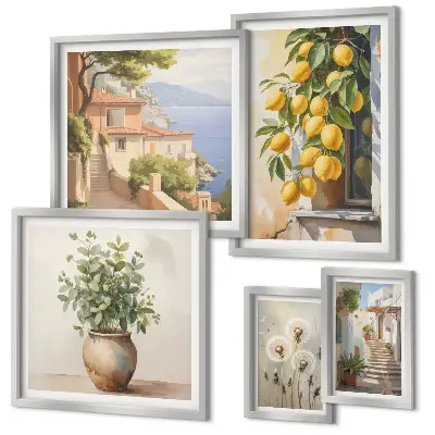 Set di quadri incorniciati con accenti agrumati in stile mediterraneo