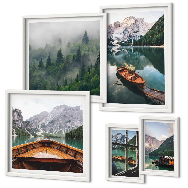 Set di 5 quadri Barche sui tranquilli laghi di montagna