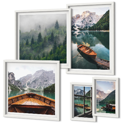 Set di 5 quadri Barche sui tranquilli laghi di montagna
