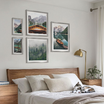 Set di 5 quadri Barche sui tranquilli laghi di montagna