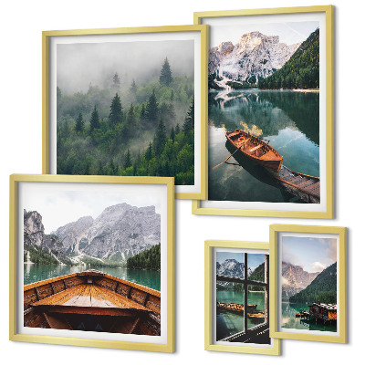 Set di 5 quadri Barche sui tranquilli laghi di montagna