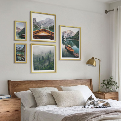 Set di 5 quadri Barche sui tranquilli laghi di montagna