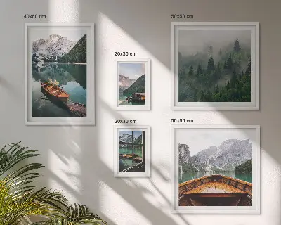 Set di 5 quadri con stampa di barche sui tranquilli laghi di montagna
