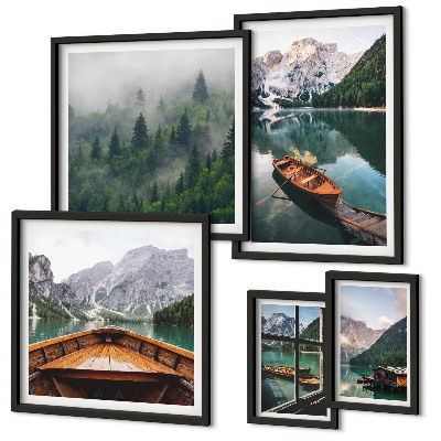 Set di 5 quadri Barche sui tranquilli laghi di montagna