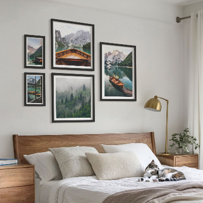 Set di 5 quadri Barche sui tranquilli laghi di montagna