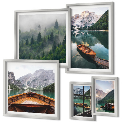 Set di 5 quadri Barche sui tranquilli laghi di montagna