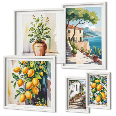 Set di 5 quadri Paesaggi con agrumi e vegetazione