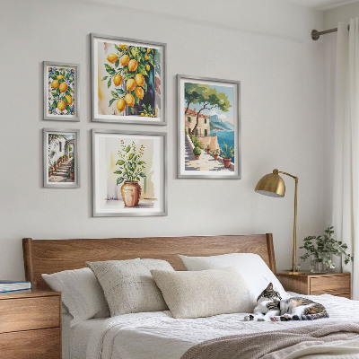 Set di 5 quadri Paesaggi con agrumi e vegetazione