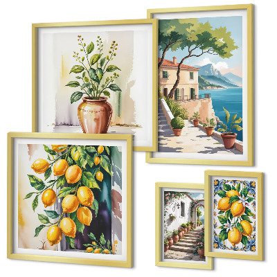 Set di 5 quadri Paesaggi con agrumi e vegetazione