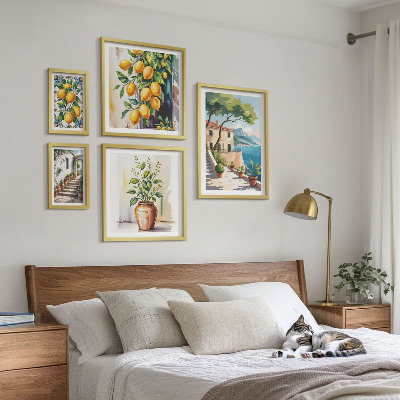 Set di 5 quadri Paesaggi con agrumi e vegetazione