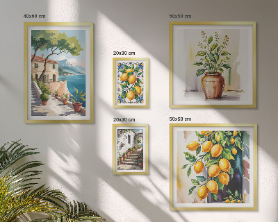 Set di 5 quadri Paesaggi con agrumi e vegetazione