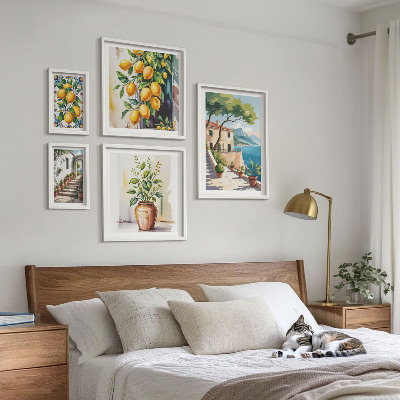 Set di 5 quadri Paesaggi con agrumi e vegetazione