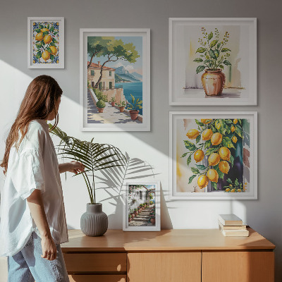 Set di 5 quadri Paesaggi con agrumi e vegetazione