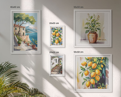 Set di 5 quadri Paesaggi con agrumi e vegetazione