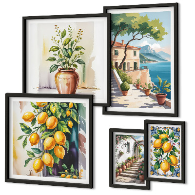 Set di 5 quadri Paesaggi con agrumi e vegetazione
