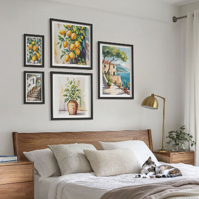Set di 5 quadri Paesaggi con agrumi e vegetazione