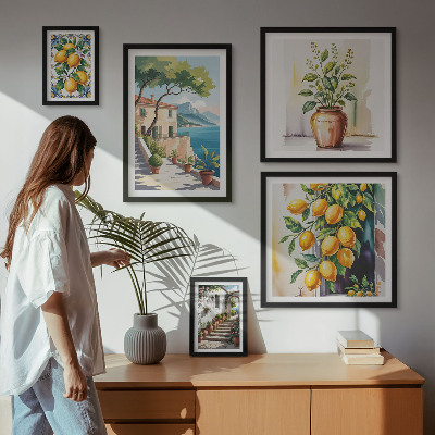 Set di 5 quadri Paesaggi con agrumi e vegetazione