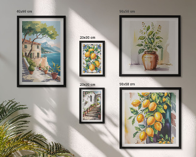 Set di 5 quadri Paesaggi con agrumi e vegetazione