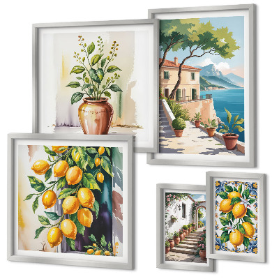 Set di 5 quadri Paesaggi con agrumi e vegetazione