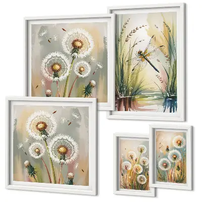 Set di 5 quadri con stampa di libellule floreali in stile naturale