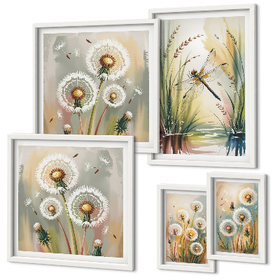 Set di 5 quadri Libellule floreali in stile naturale