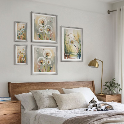 Set di 5 quadri Libellule floreali in stile naturale