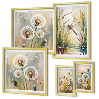 Set di 5 quadri Libellule floreali in stile naturale